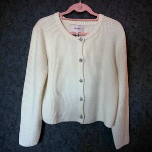 Pink Rose Ivory Cardigan with Decorative Buttons